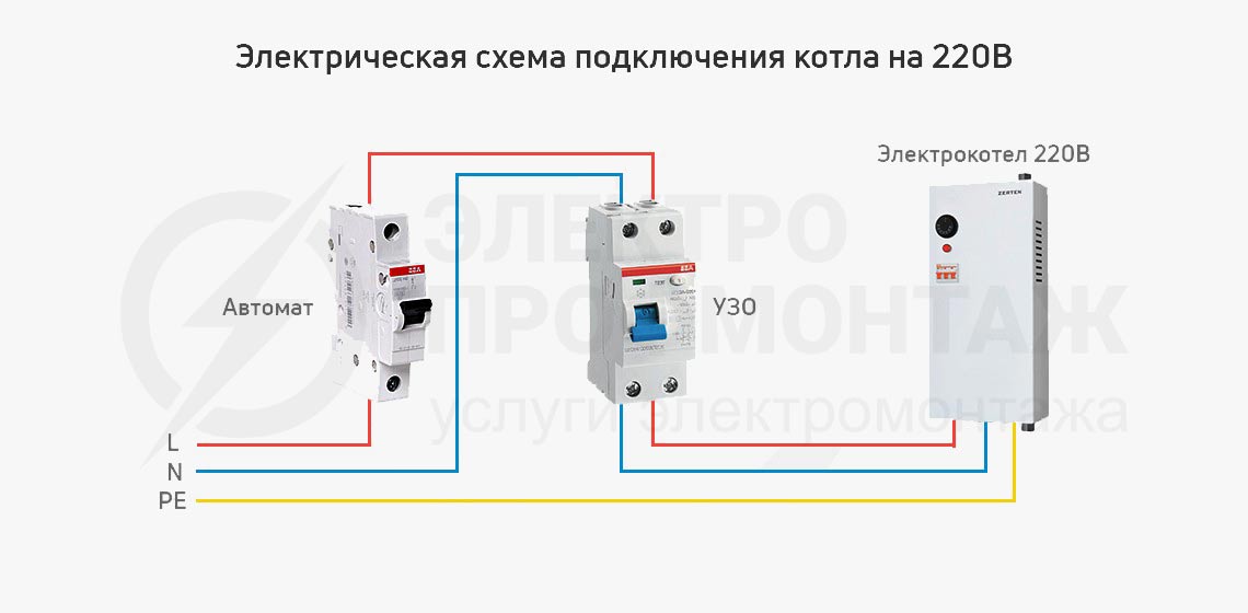  Схема подключения котла на 220В
